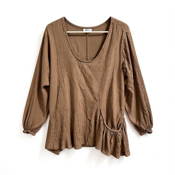 Dresses & Skirts - Free People Bayside Mini Tunic Dress Taupe L Boho Crinkle Gauze